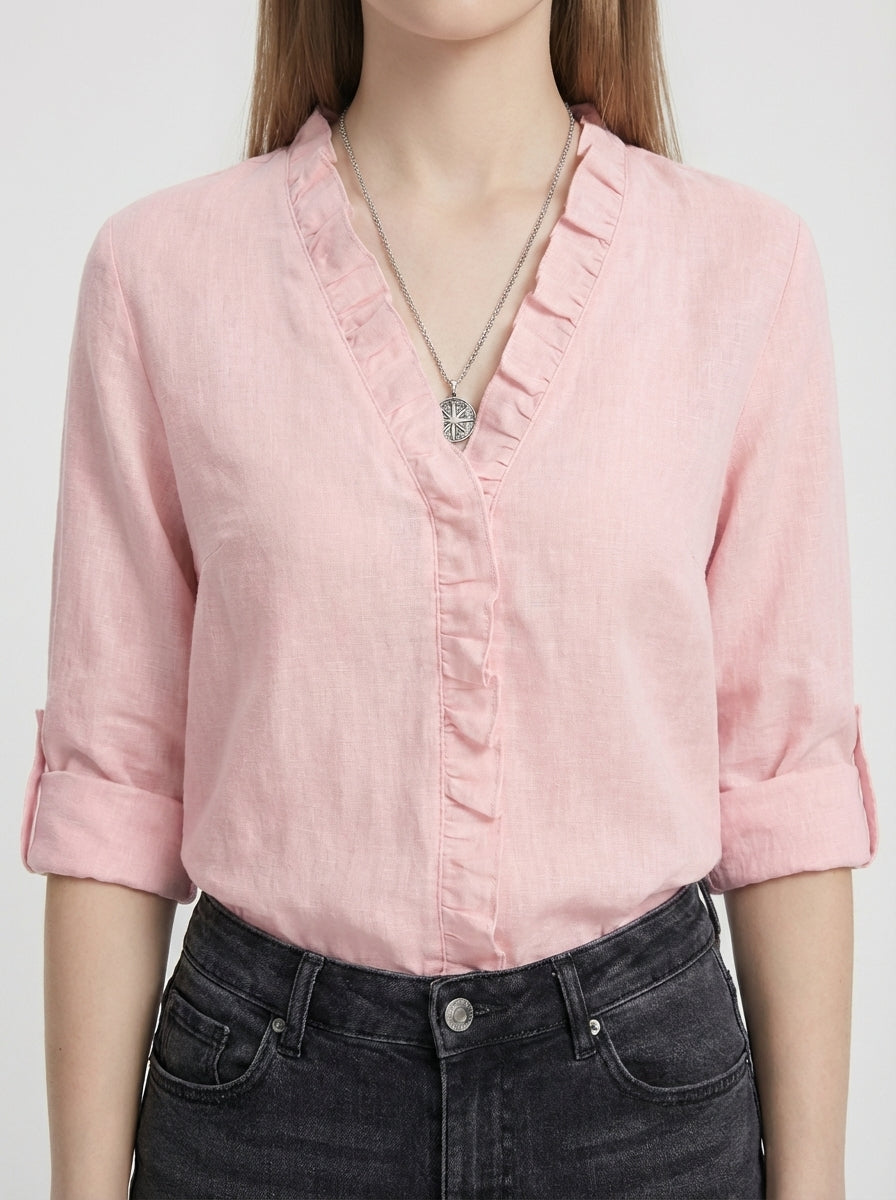BLUSA AMARA DE CUELLO EN V CON VOLANTES