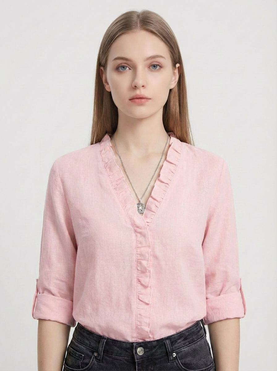 BLUSA AMARA DE CUELLO EN V CON VOLANTES