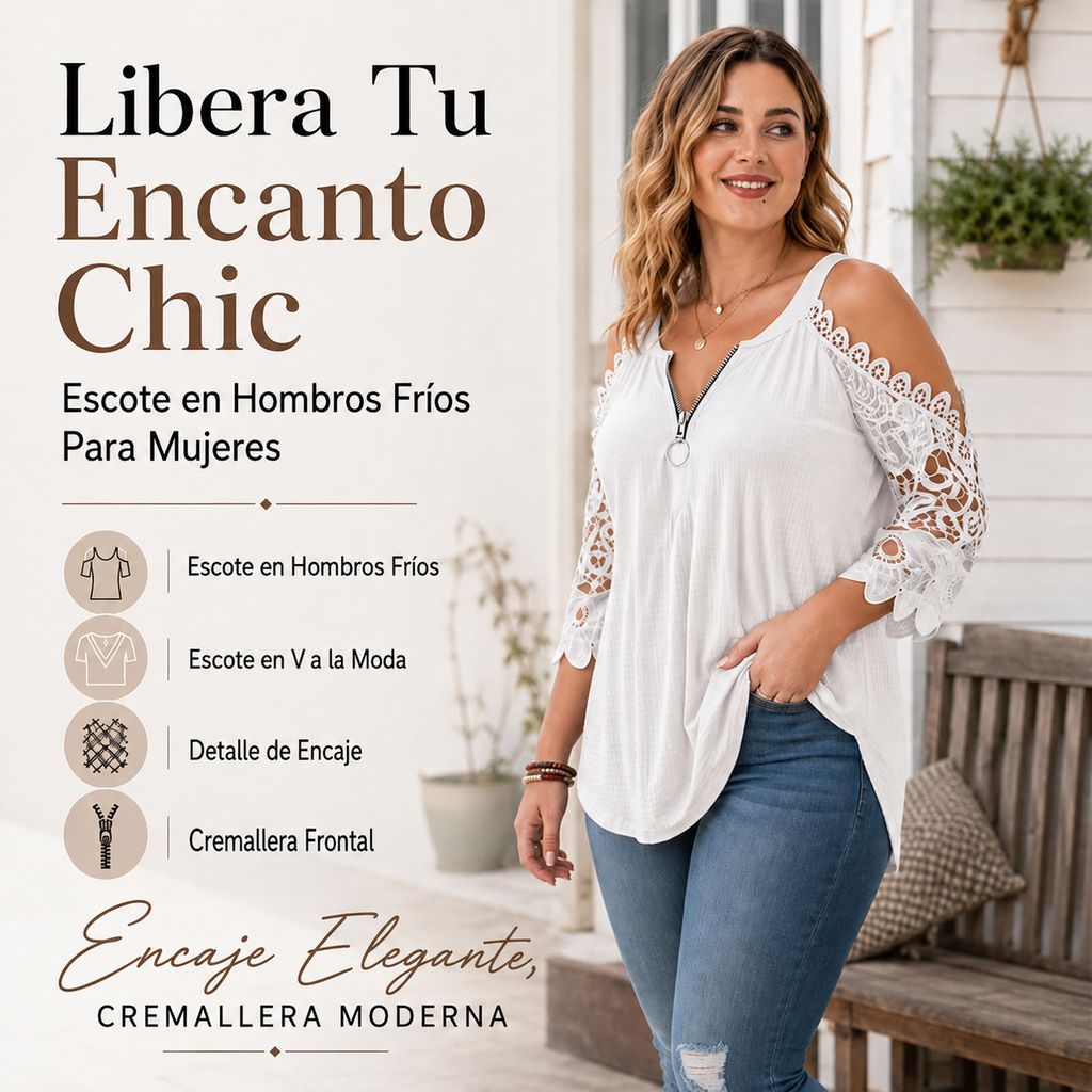 TOP DE ENCAJE PARA MUJER CON HOMBROS DESCUBIERTOS Y CREMALLERA