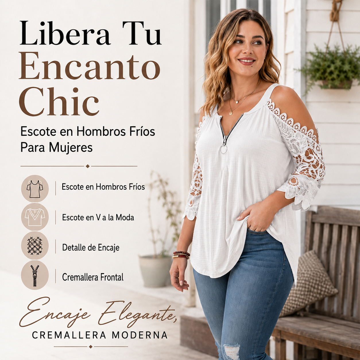 TOP DE ENCAJE PARA MUJER CON HOMBROS DESCUBIERTOS Y CREMALLERA