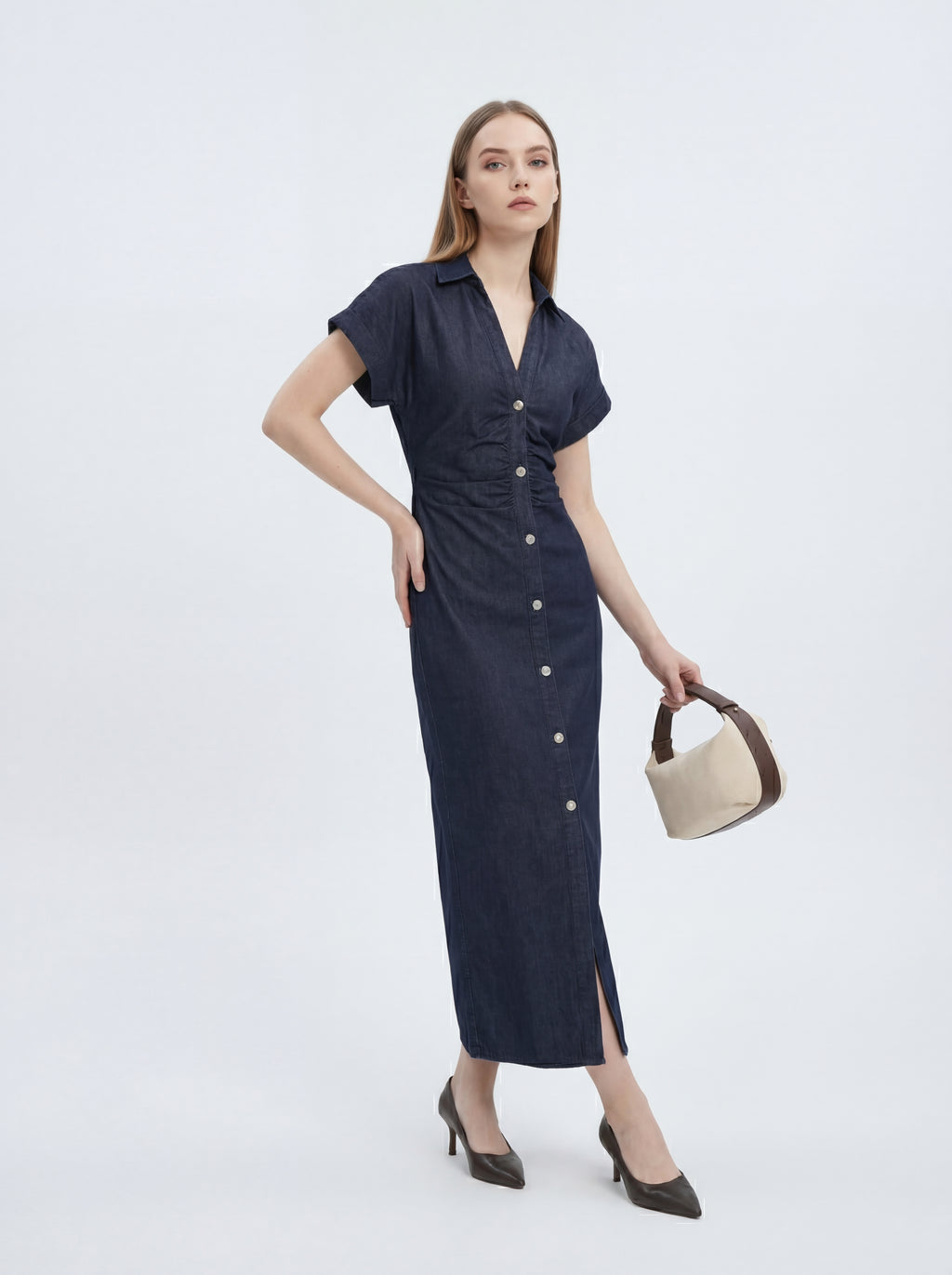 VESTIDO VALERIA DE MEZCLILLA CON CREMALLERA Y CINTURA