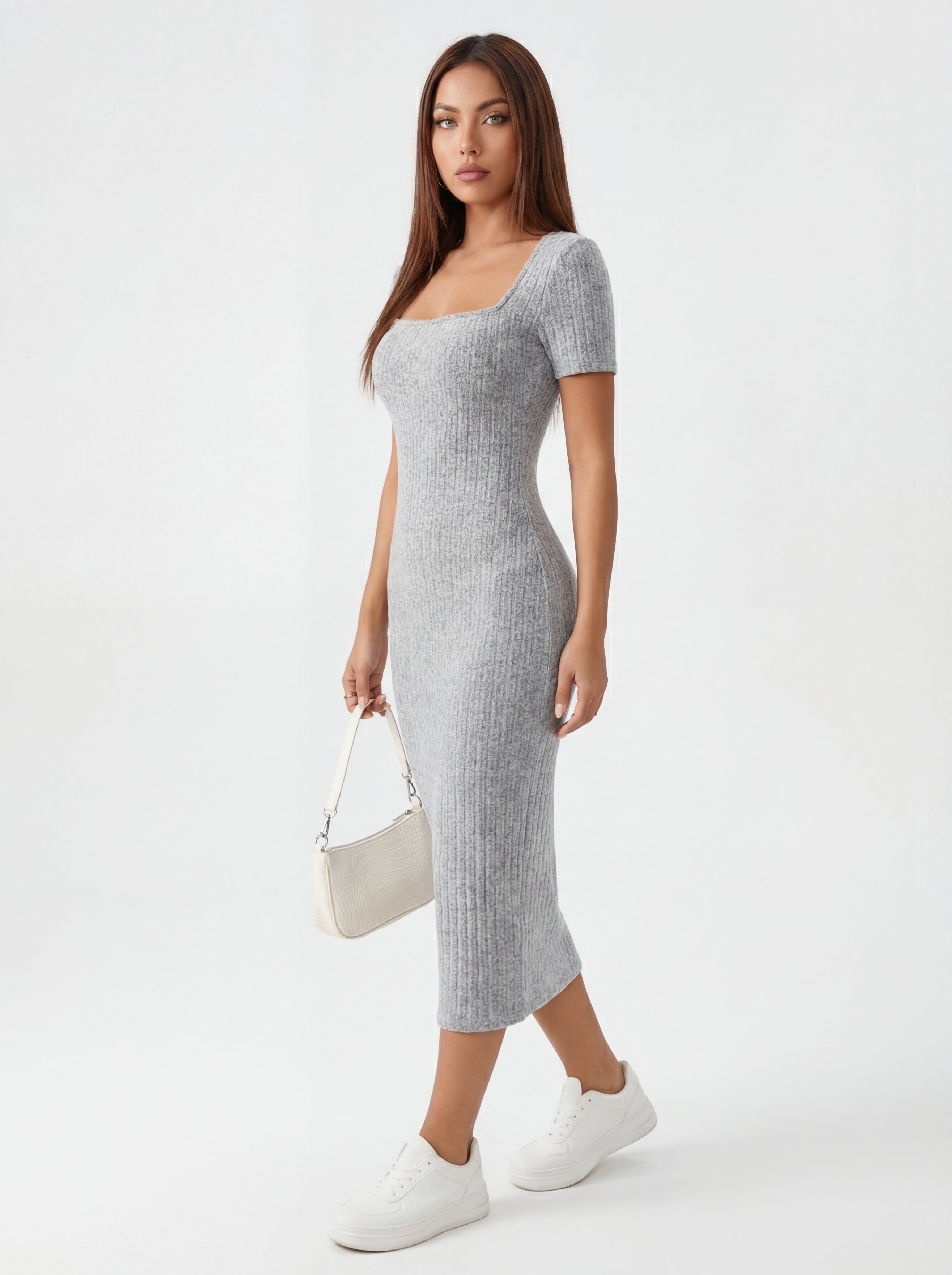 VESTIDO VALERIA DE PUNTO CON CUELLO CUADRADO