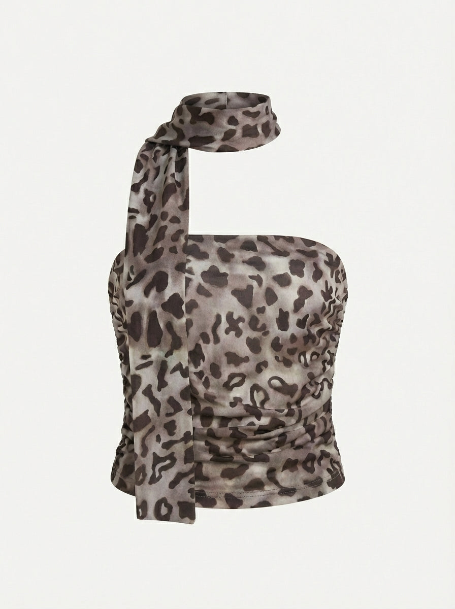 BLUSA AMARA DE TUL CON ESTAMPADO LEOPARDO