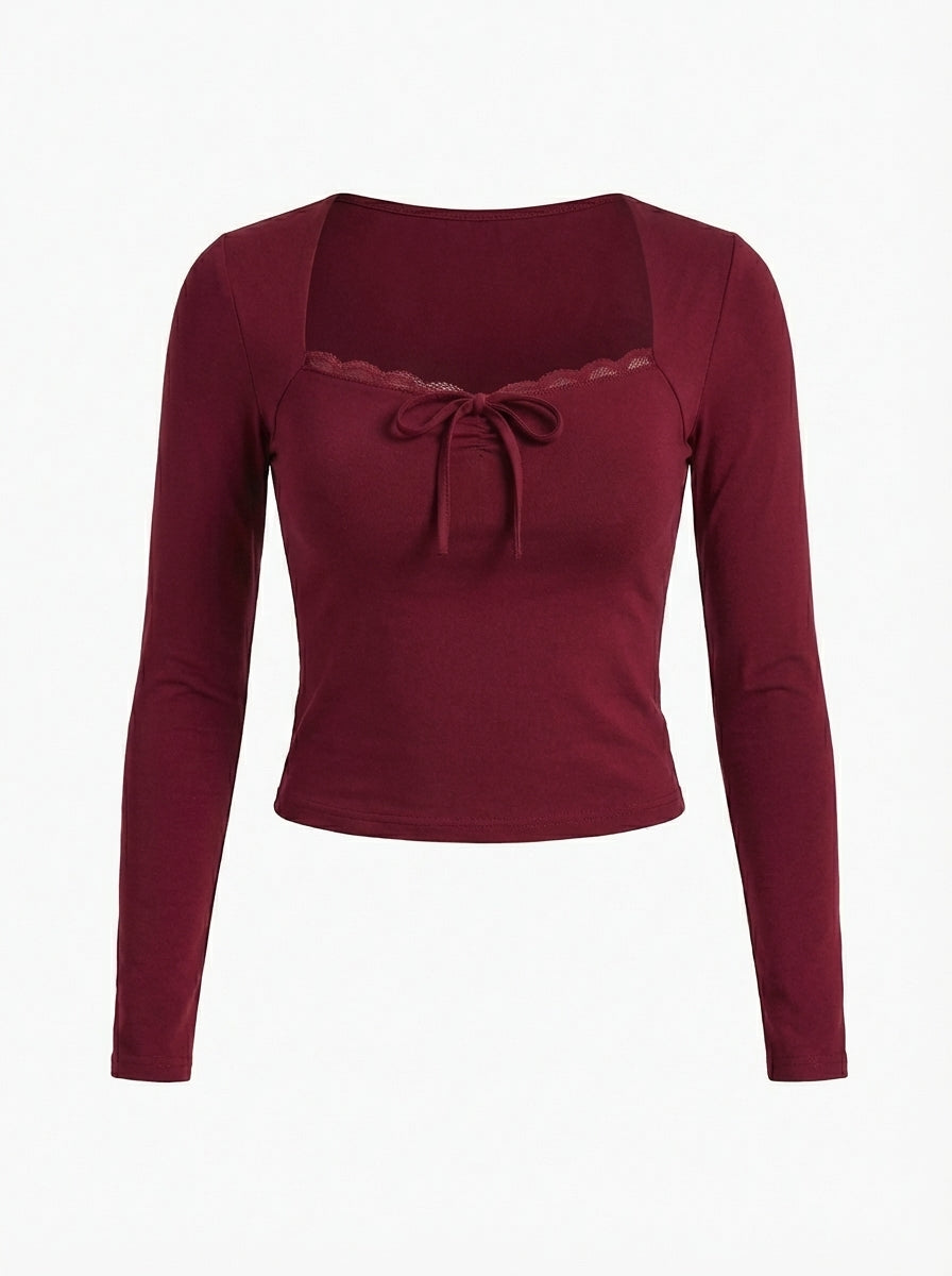 BLUSA AMARA CON ENCAJE Y VOLANTES