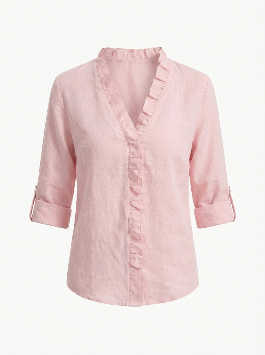 BLUSA AMARA DE CUELLO EN V CON VOLANTES