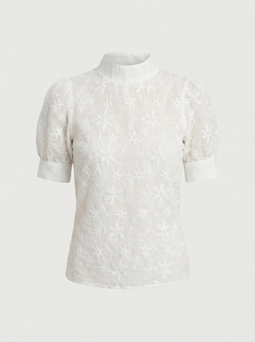 BLUSA AMARA DE ENCAJE CON CUELLO ALTO
