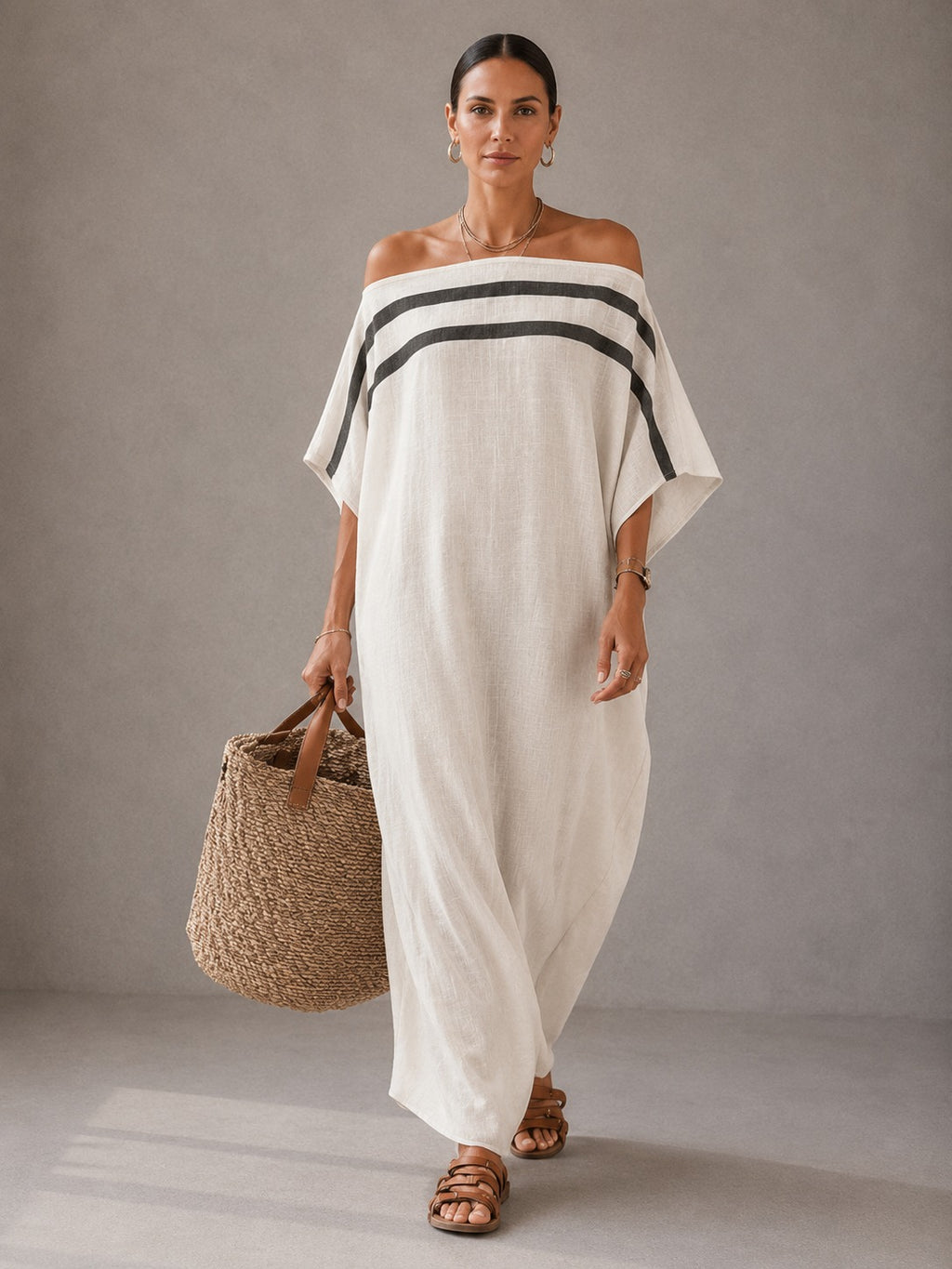 AVELINE™ | VESTIDO LARGO CON HOMBROS DESCUBIERTOS Y MANGAS MURCIÉLAGO