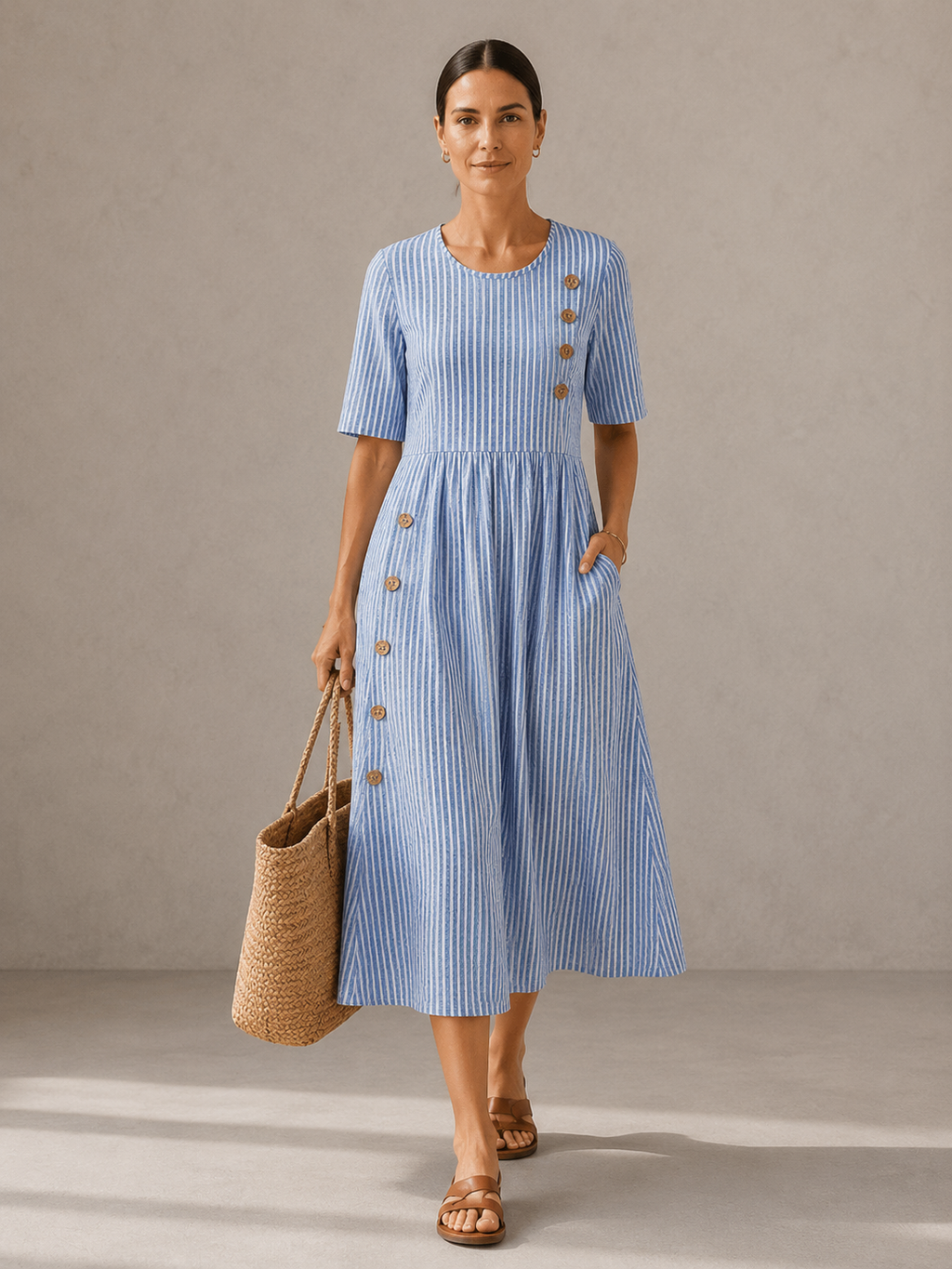 ASHLEY™ | VESTIDO MIDI A RAYAS
