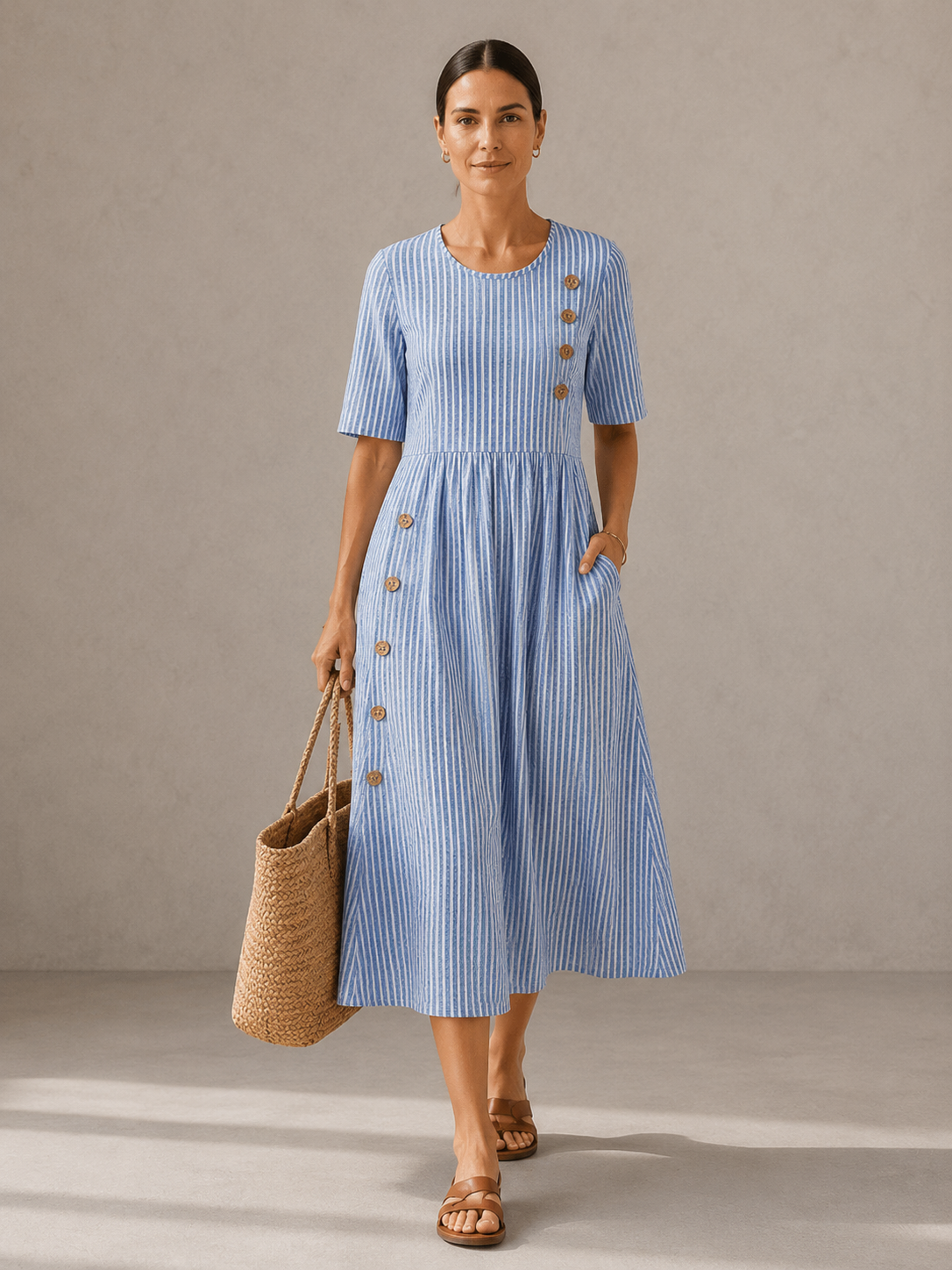 ASHLEY™ | VESTIDO MIDI A RAYAS