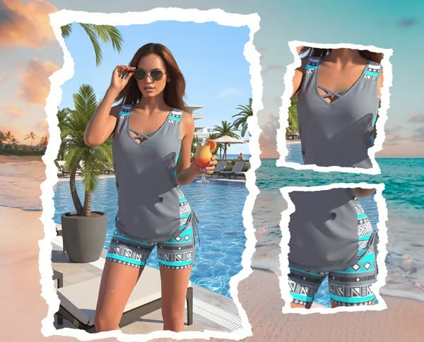 CONJUNTO DE TRAJE DE BAÑO DE DOS PIEZAS SIN MANGAS ESTILO CHALECO