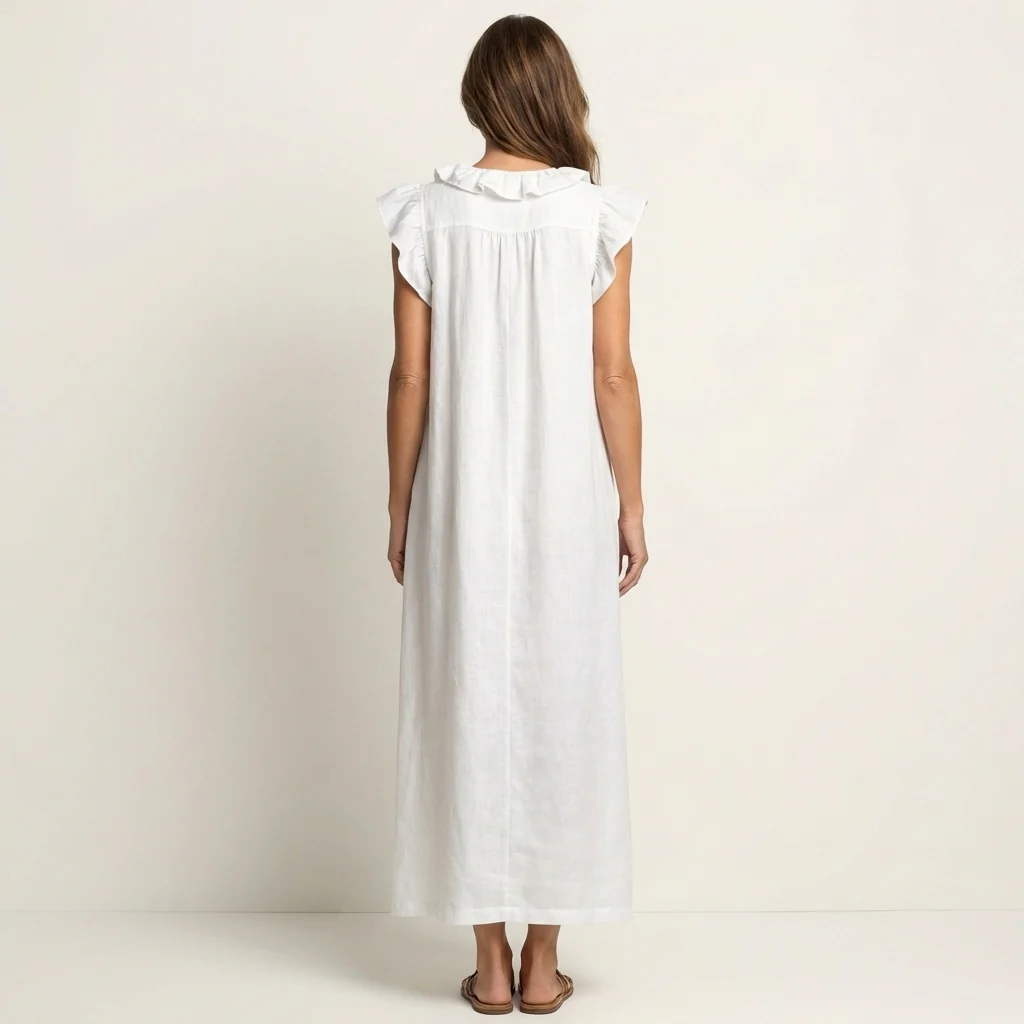 ANITA | VESTIDO LARGO CON CUELLO EN V Y VOLANTES