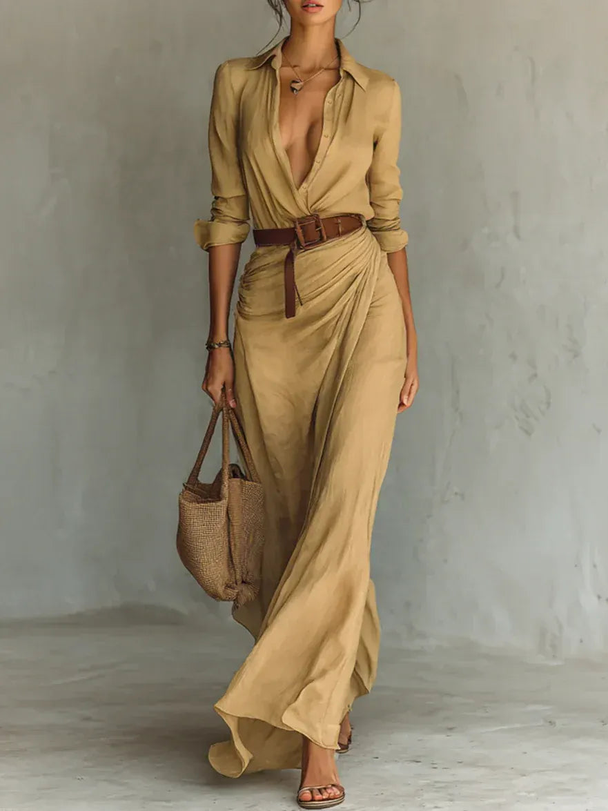 CAMILLE™ | VESTIDO LARGO CON SOLAPAS Y CINTURÓN EN LA CINTURA