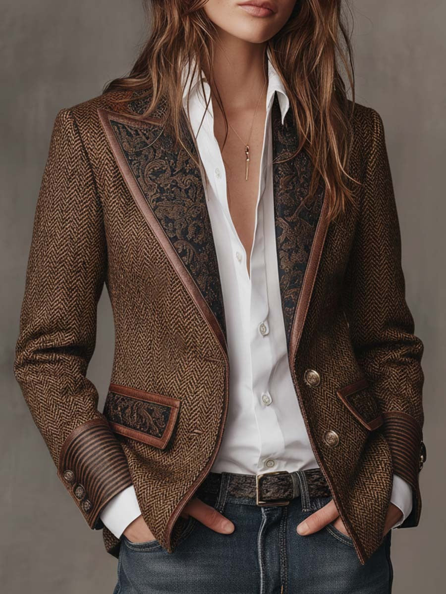 Blazer de mujer con paneles estampados en espiga