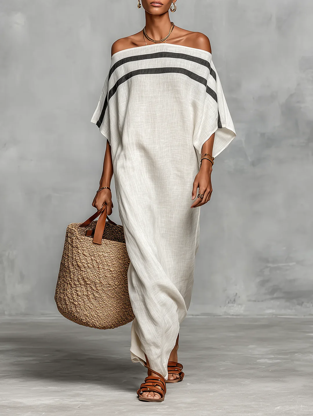 AVELINE™ | VESTIDO LARGO CON HOMBROS DESCUBIERTOS Y MANGAS MURCIÉLAGO