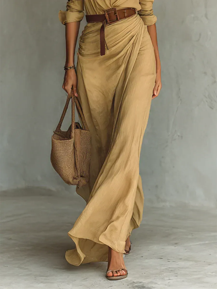 CAMILLE™ | VESTIDO LARGO CON SOLAPAS Y CINTURÓN EN LA CINTURA