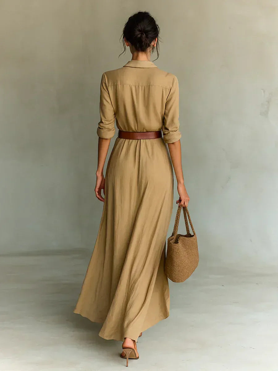CAMILLE™ | VESTIDO LARGO CON SOLAPAS Y CINTURÓN EN LA CINTURA