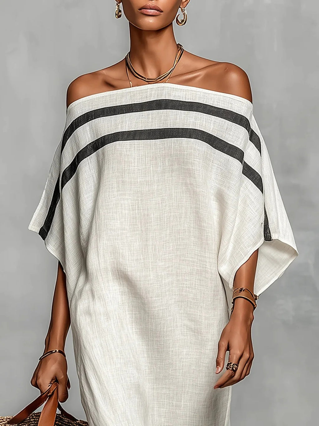 AVELINE™ | VESTIDO LARGO CON HOMBROS DESCUBIERTOS Y MANGAS MURCIÉLAGO