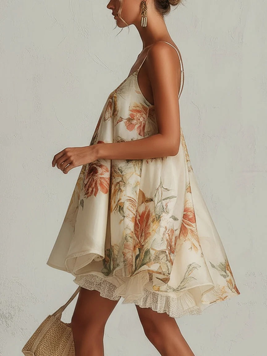 VESTIDO CORTO TRAPECIO DE ORGANZA FLORAL