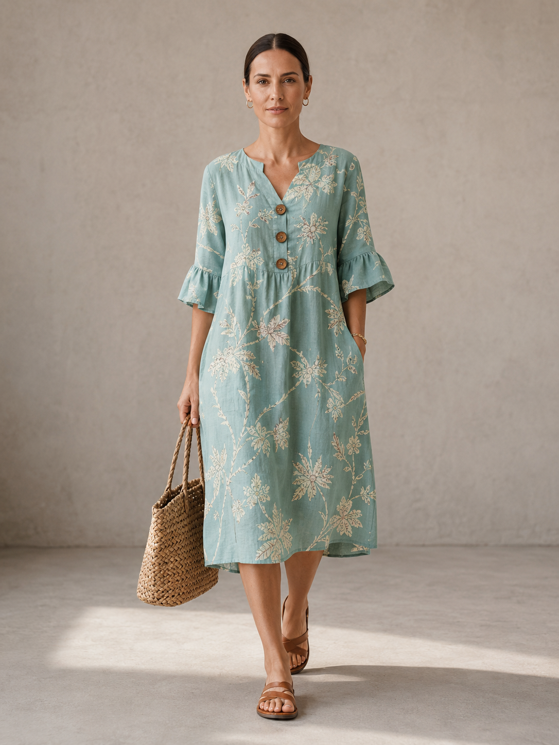 VESTIDO INFORMAL DE MUJER CON ESTAMPADO FLORAL